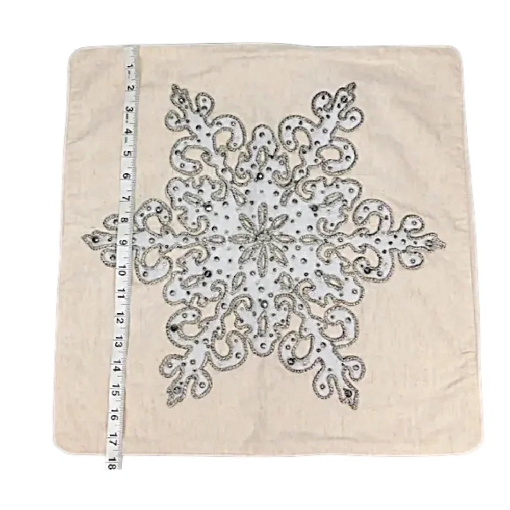 ✨ Ivory Beaded Snowflake Pillow Cover 20x20 –‎ Holiday Winter Decor